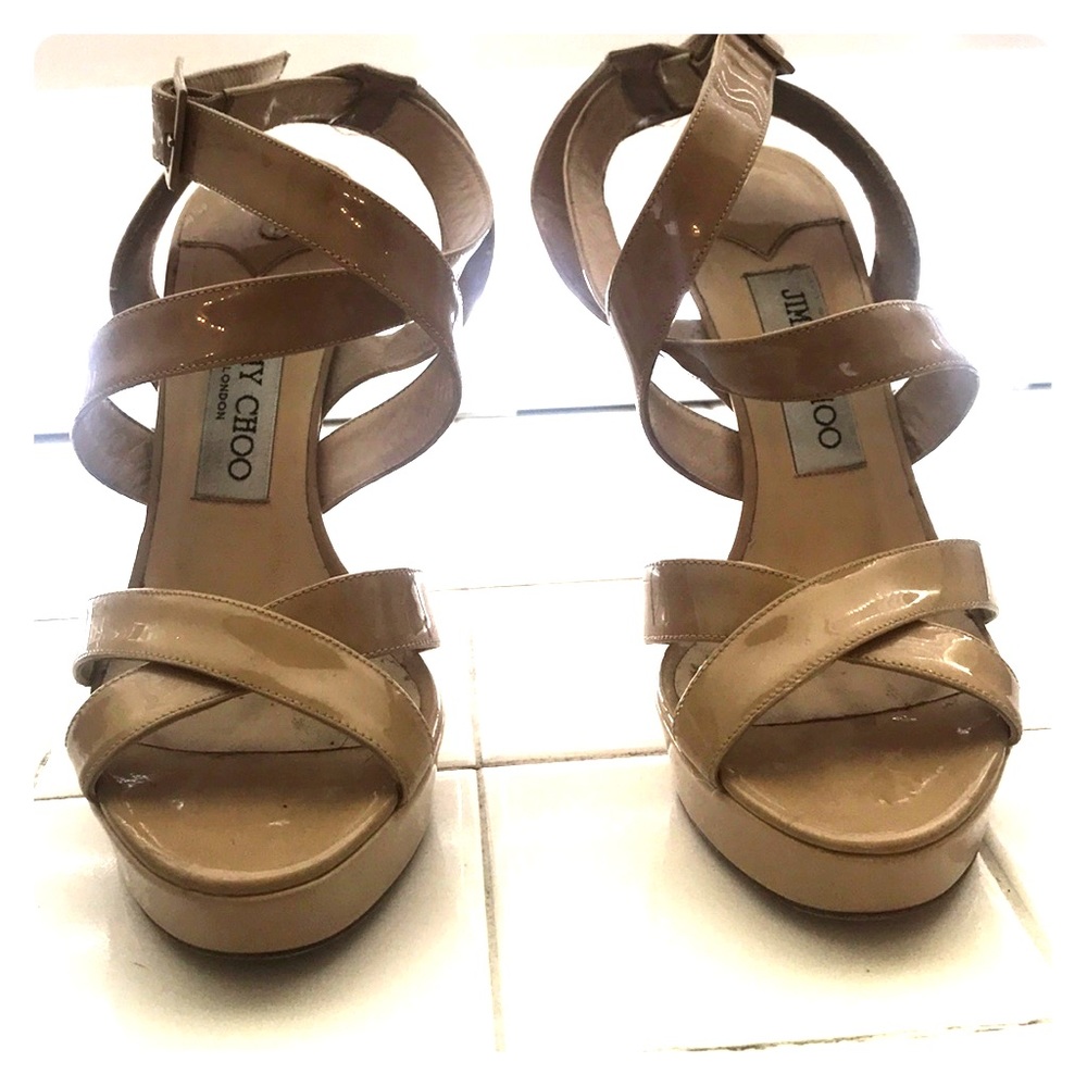 Jimmy Choo London Nude Patent-Leather Heels